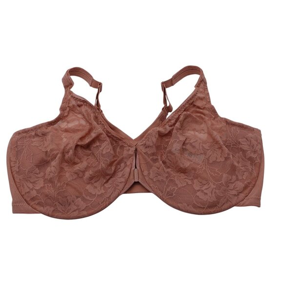 NWOT Glamorise Feeling Lacey Front Close Underwire Bra Sz 44G Coffee Brown 9246 - Picture 2 of 8